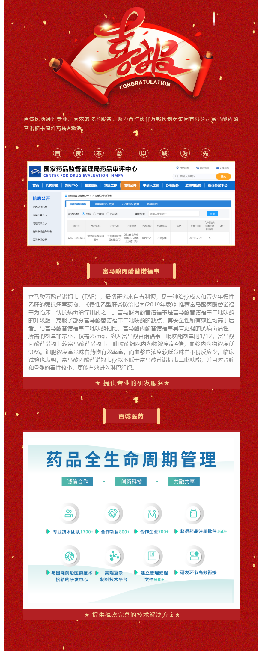 祝贺！百诚医药助力合作伙伴富马酸丙酚替诺福韦原料药转A激活！.png